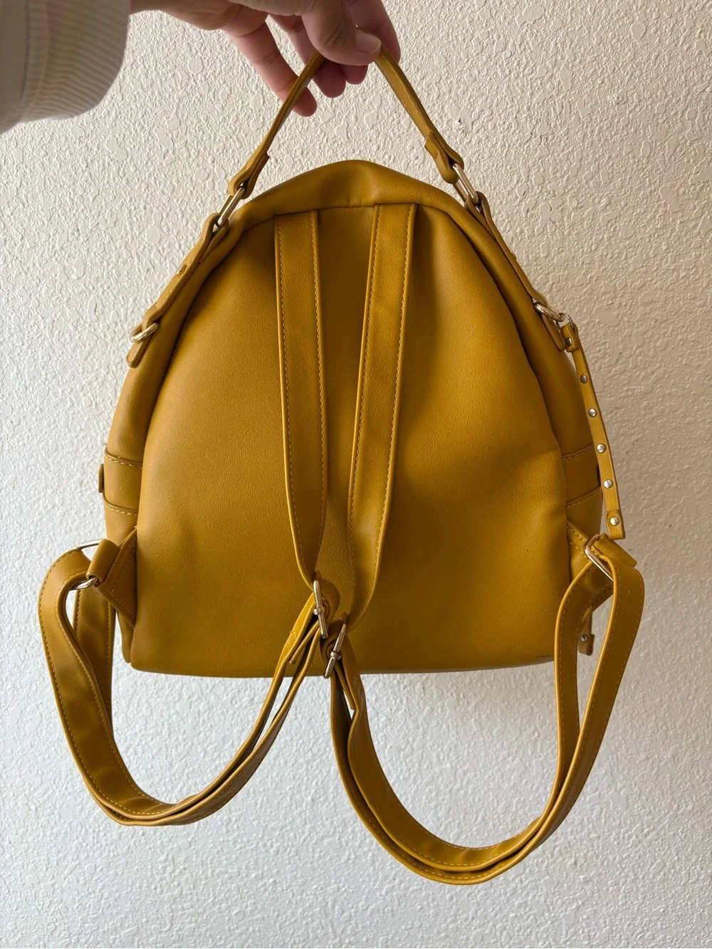 Mustard Quilted Top-Handle Women’s Backpack
